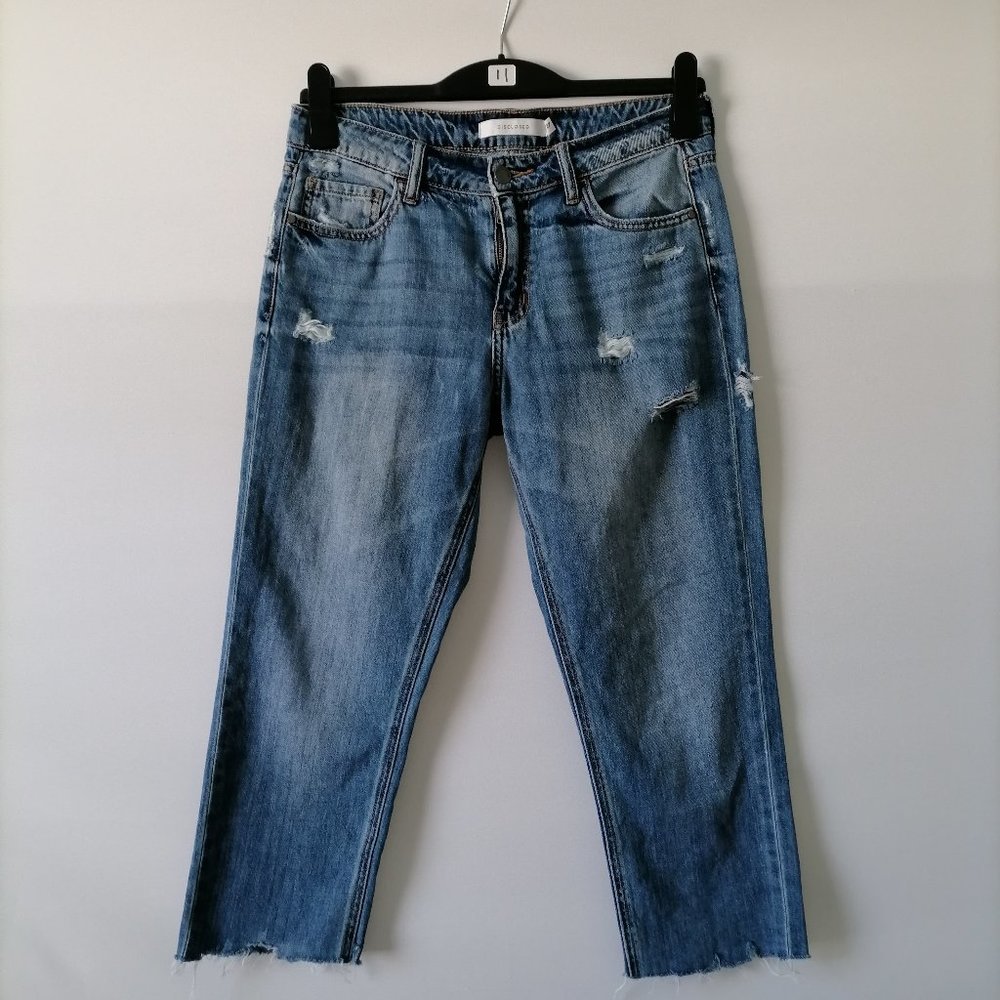 Disclosed Womens Blue Mid Rise Distressed Raw Hem Denim Ankle Jeans Size 5/27